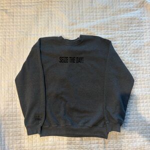 Gildan Men's Charcoal Crewneck Sweatshirt with 'Seize The Day!'